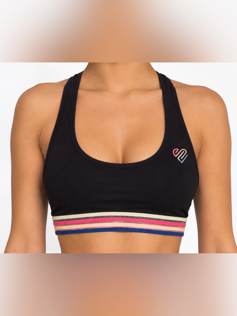 Justice Black Racerback Sports Bra with Multicolor Stripe Band